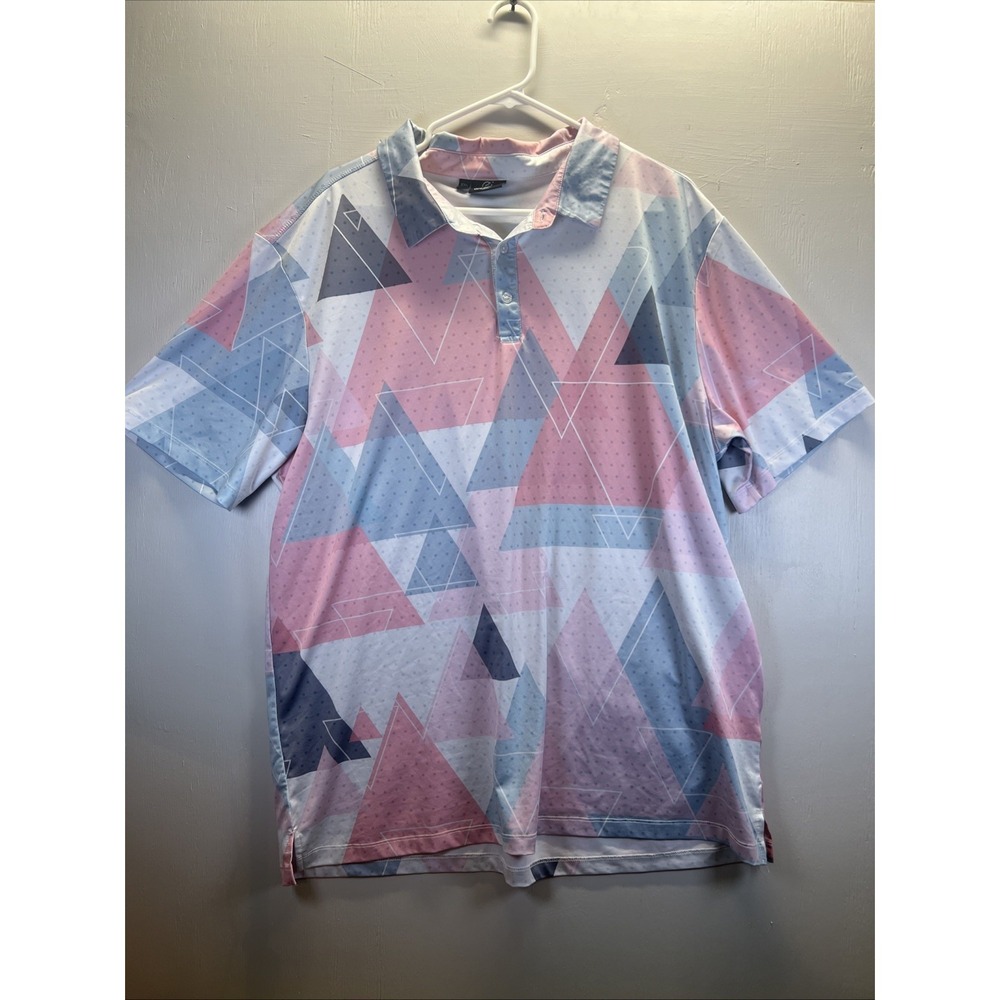 Greenside Men Golf Polo Shirt Pink Glacier Geometric Printed 40 UPF